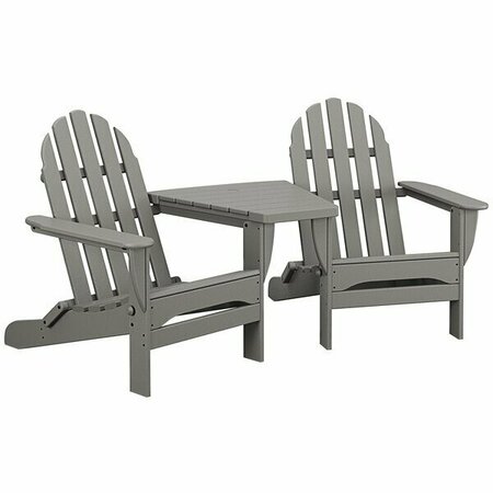 POLYWOOD Classic Series Slate Grey Folding Adirondack Chairs with Connecting Table 633PWS5621GY